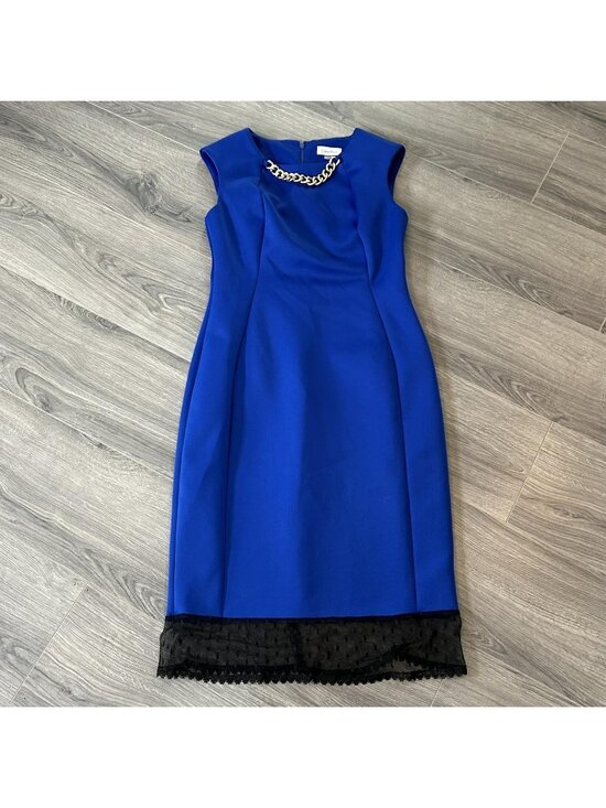 Calvin Klein Dresses & Skirts - Calvin Klein Dress Womens 6 Blue Sheath Chain Neck Lace Hem Party Cocktail